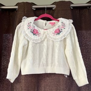 NWT SUGAR THRILLZ Rose Picking Knit Sweater with Embroidered Peter Pan Collar